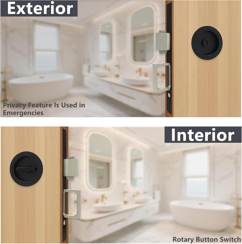 Foswdero Pocket Door Handles with Lock, Pocket Door Hardware with Pull for Bathroom Bedroom, Modern Rectangle, Pop-Up Design, Fits Doors from 1 3/8" to 2" Thick (Matte Black, 1808) - Image 5